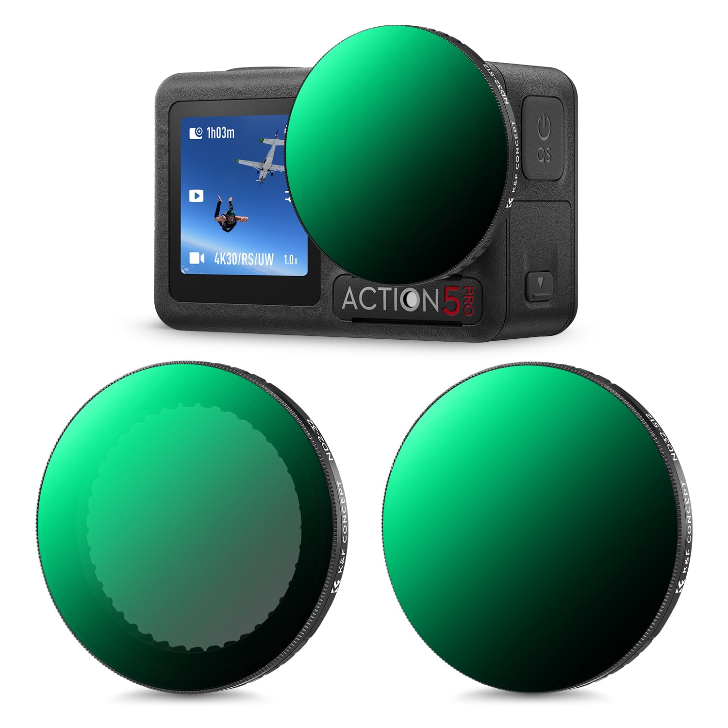 Photo 1 of K&F Concept Push in Fit Variable ND Filter Set Compatible with DJI Osmo Action 5 Pro, ND2-32 & ND32-512 Neutral Density Light Reduction Filters for Osmo Action 4/3, Multi Coated HD Optical Glass