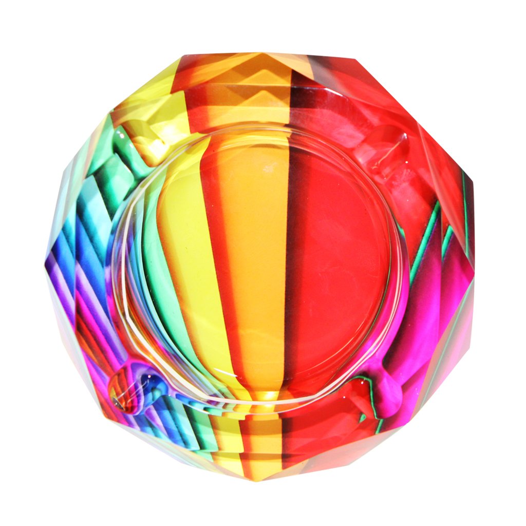 Winterworm 10CM Octagon Crystal Ashtray Business Ash Trays Non-Slip Mat Cigarette Ash Holder Gift for Dad Business Gift (Rainbow)