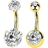 ALACLO 2pcs 14k Gold Filled Belly Button Rings, 14G 8mm/10mm/12mm Threaded Barbell Belly Button Piercing, Navel Ring Piercing Jewelry