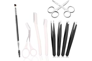 Snmzlc Precision Eyebrow Grooming Kit - 9 in 1 Professional Eyebrow Shaping Set - Tweezer Kit, Razor, Brush, Scissors, Nasal Hair Clipper - Black