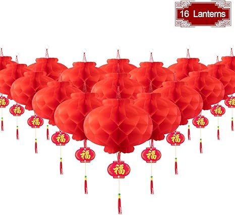 16 Pieces Chinese Round Hanging Red Paper Lanterns Decorations For