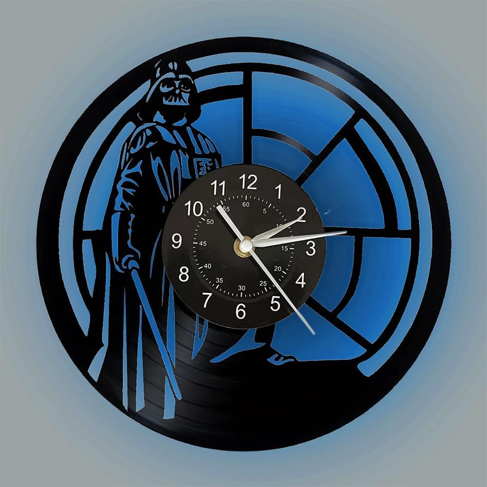 inthetime Science Fiction Wars Film Themed Clock, Vinyl Record Silent Death Wall Clock, Luminous Clock With Remote Controller, Gift For Men Wall Clock Wall Decor For Halloween