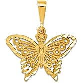 JewelryWeb 14k Yellow Gold Solid Satin Polished Butterfly Angel Wings Charm 28x24.4mm Pendant Necklace for Women