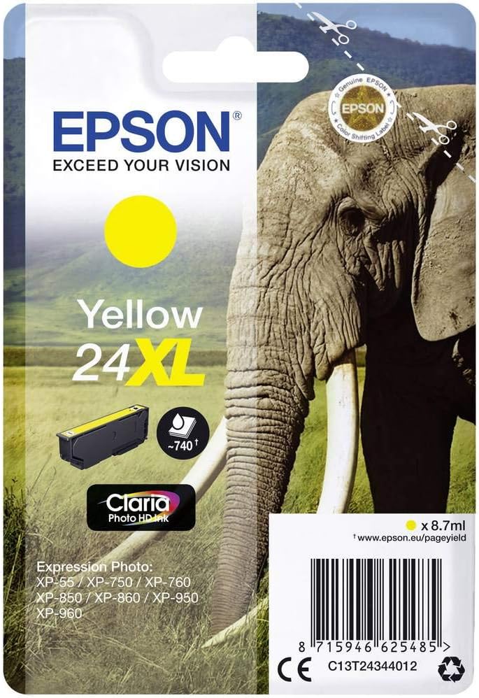 Epson 24XL Yellow Elephant High Yield Claria Photo HD Ink Cartridge XL Capacity