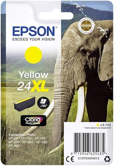 Epson 24XL Yellow Elephant High Yield Claria Photo HD Ink Cartridge XL Capacity