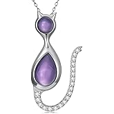 DOTOUJOUR Natural Amethsy Cat Pendant Necklace for Women 925 Sterling Silver with Cubic Zirconia Protection Energy Healing Crystal Gemstone Birthstone Jewelry for Mom Her