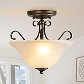 Luvkczc Upgrade Semi Flush Mount Ceiling Light,Brass Ceiling Light Fixture, Mid Century Ceiling Light, Glass Close to Ceiling