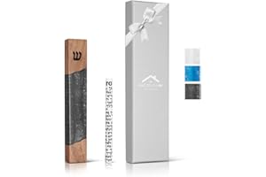 A&S MEZUZOT Mezuzah Case for Door, Handcrafted Resin and Oak Wood mezzuza with scroll, Weatherproof Easy Peel and Stick Installation For Home Blessing And Protection (Charcoal Grey, 7 Inches)