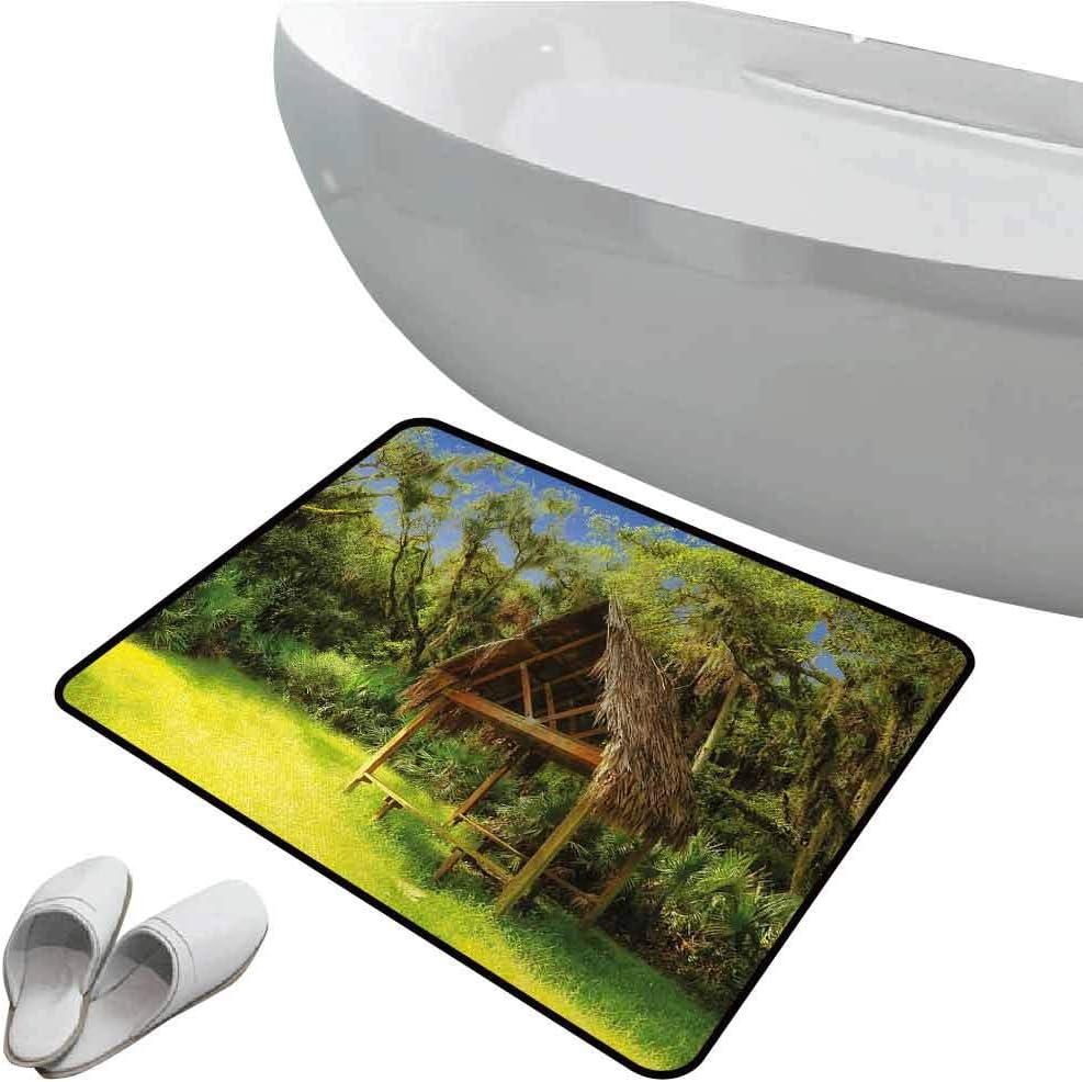 Jktown Tiki Bar Front Doormat Entrance Door Mat Indoor/Outdoor 23.6"x35.4" Tiki Hut in Dreamy Fantasy Forest Tropical Island Wildlife Greenery Art