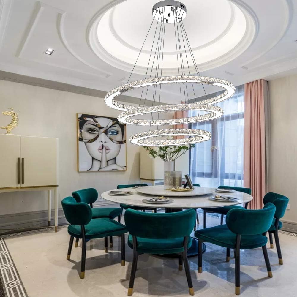 LED Crystal Chandeliers Ceiling Lighting Fixture Brightness Adjustable Stainless Steel Pendant Light (W23.62D15.35 inch): Home Improvement
