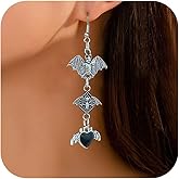 Gothic Bat Earrings Halloween Earrings for Women Vintage Bat Dangle Red Heart Earring Vampire Earring Punk Style Halloween Jewelry for Women