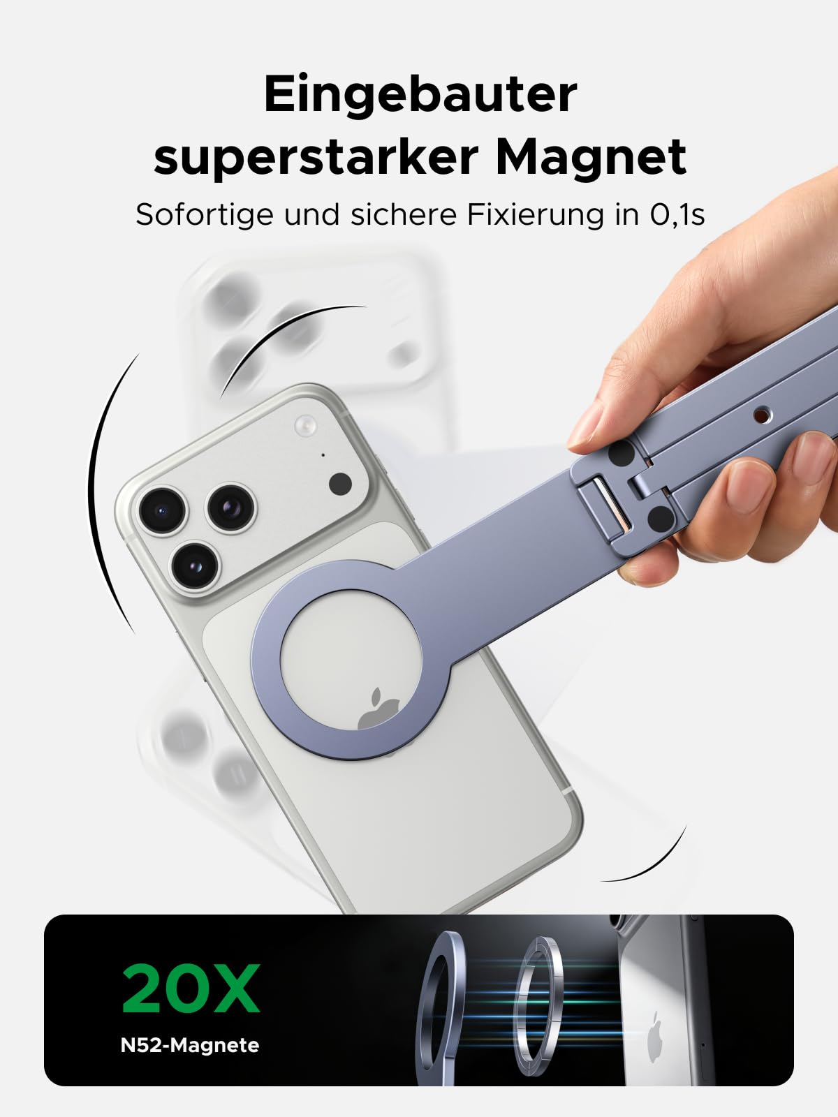 UGREEN Magnetisches Handy Stativ, Aluminium Magsafe Stativ, Enthält eine 1/4"-20-Schraube, Multifunktionaler Tragbarer Selfie-Stick Kompatibel mit iPhone 17 16 15 14 13 12 Sumsung und Magsafe Hülle 4