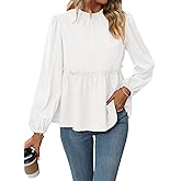 Samefar Womens Fall Shirts Long Sleeve Babydoll Tops Peplum Smocked Pleated Casual Loose Fit Flowy Blouse