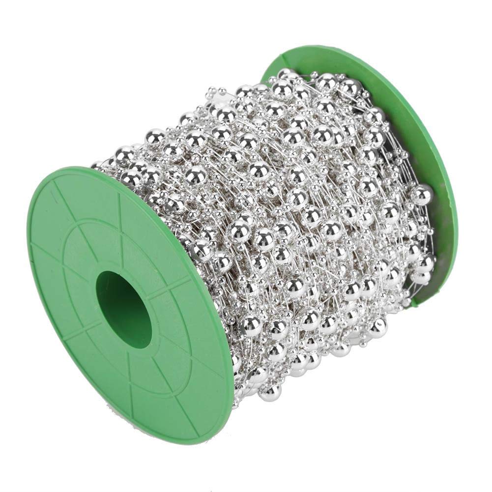 christmas tree beads silver, Hilitand 60m Pearl Wire Beads Garland 3mm+8mm for DIY Flowers Wedding Party Christmas Decoration (Silver)