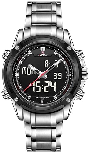 Naviforce Analog-Digital Silver Dial Mens Watch-NF9050