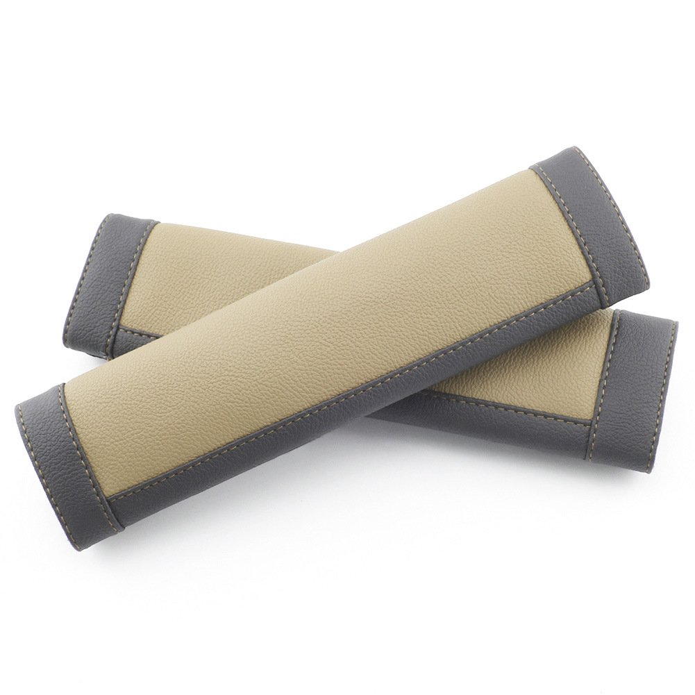 COFIT Car Seat Belt Pads, Comfort Seatbelt Cover, Durable Microfiber Leather Shoulder Neck Strap Protector, Beige and Black, 2 Pack