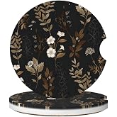 KWSAAHU Ceramic Car Cup Coasters 2PCS - Little White Flower | with Cork Back & Finger Slot, Anti-Slip Shock Absorbing, Universal Car Interior Accessories for Men Women
