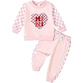 Baby Girl Valentines Day Outfit Long Sleeve Heart Checkerboard Print Sweatshirt Plaid Pants 2Pcs Valentine Clothes (Mini Pink, 2-3T)