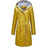 Homgro Women's Hooded Rain Jacket Long Waterproof Raincoat Casual Full Zip Anorak Midi Windbreaker Pockets
