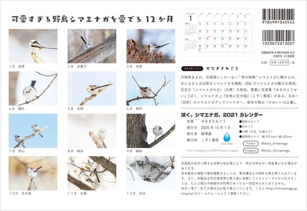 Amazon ぼく シマエナガ 21 壁掛け カレンダー カレンダー 文房具 オフィス用品