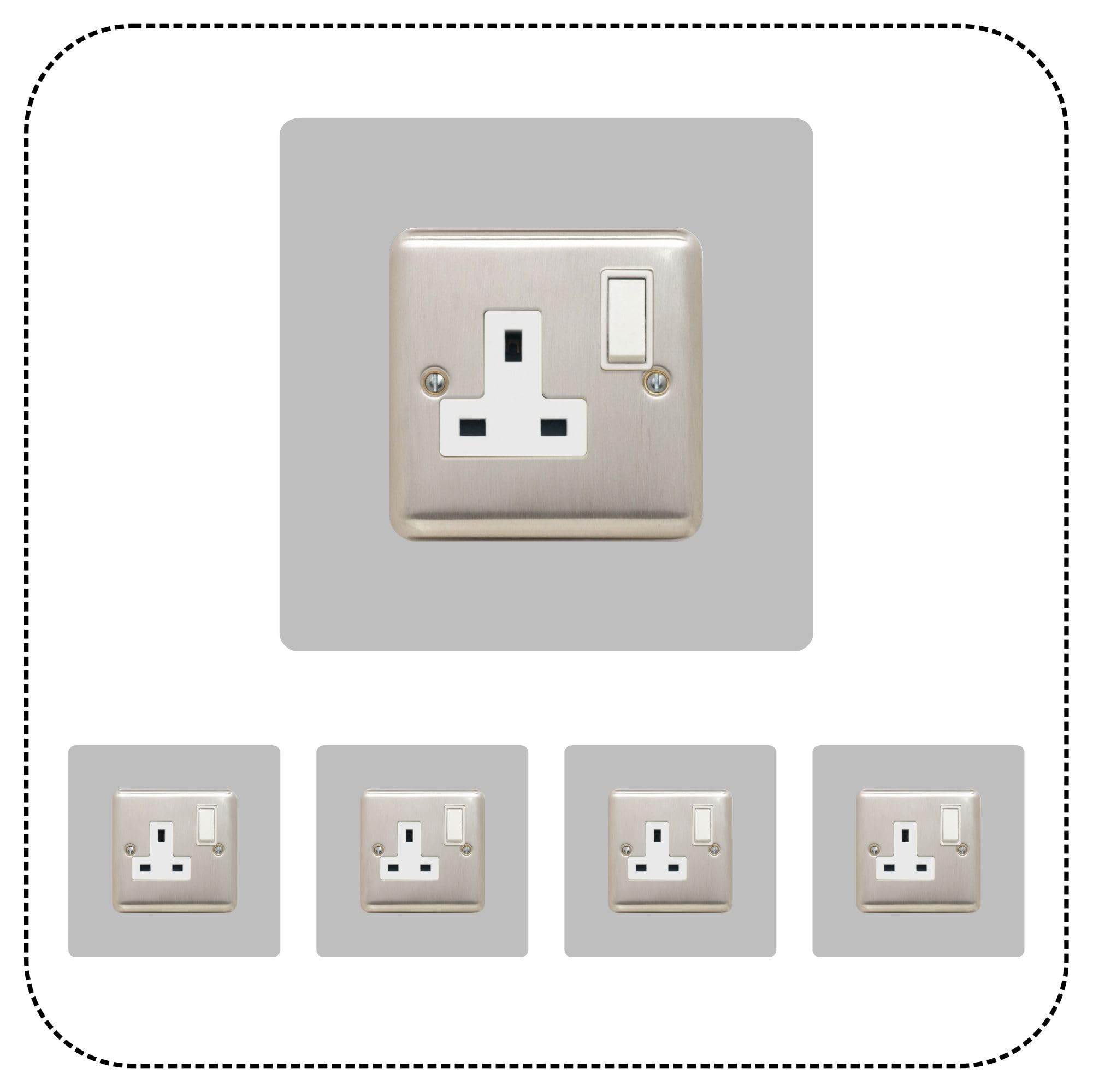 Set of 5 Single Socket Surround, Acrylic Back Panel or Plate, Protect Wall from Finger Prints, Choose from 18 Colours (Grey)