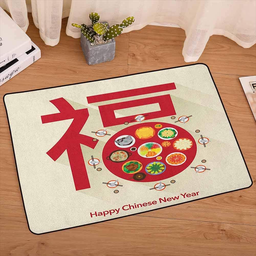 Chinese New Year Bar Mat Festive Lunar Dinner Table Full of Traditional Food for the Family Reunion Floor Rugs Good Elasticity，Corrosion Resistant for Indoor Outdoor Front Door, W35"x L47" Multicolor