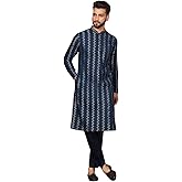 KISAH Mens Kurta – Textured Cotton Blend Kurta with Mandarin Collar – Indian Wedding Outfit for Men – Festivewear for Diwali