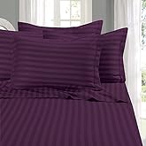 Elegant Comfort Best, Softest, Coziest 6-Piece Sheet Sets! - 1500 Premier Hotel Quality Luxurious Wrinkle Resistant 6-Piece Damask Stripe Bed Sheet Set, Queen Eggplant/Purple