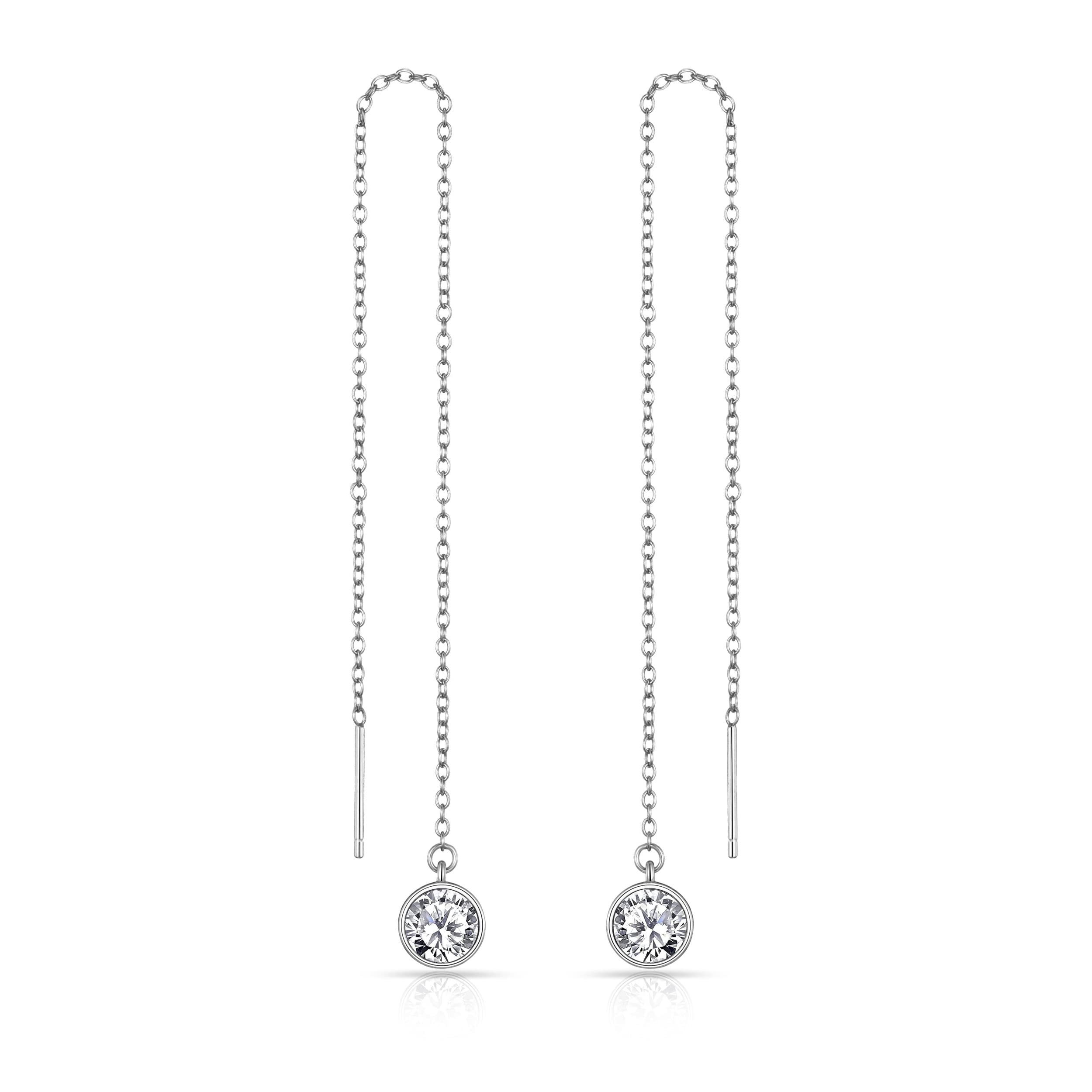 Philip Jones Sterling Silver Thread Earrings Created with Zircondia® Crystals