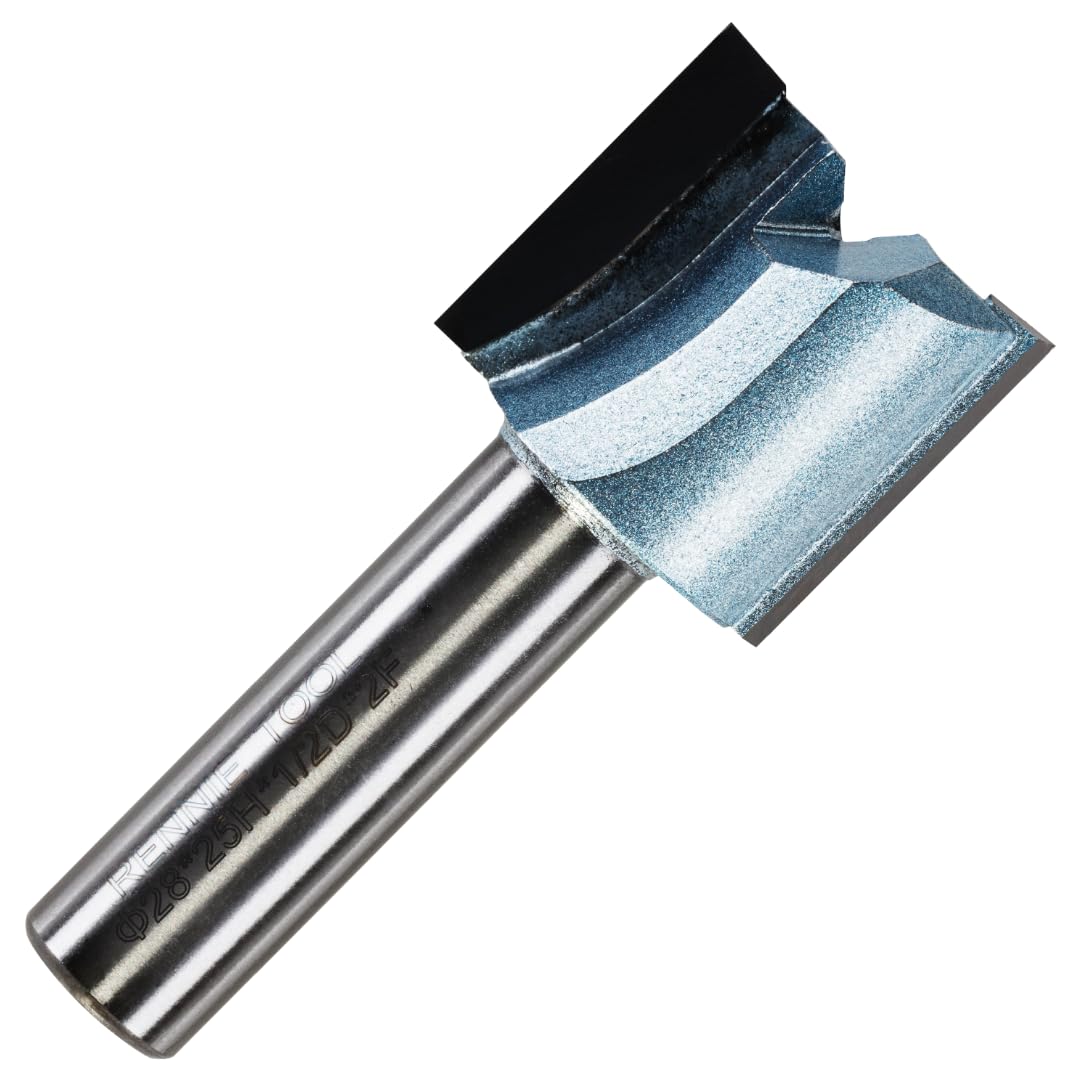 Rennie Tools - 28mm Cutting Diameter x 25mm Flute x 1/2" Shank TCT Tipped 2 Flute Straight Router Cutter Bit. Compatible With Makita Trend Festool Hikoki Dewalt Router Etc. 28mm Router Bit