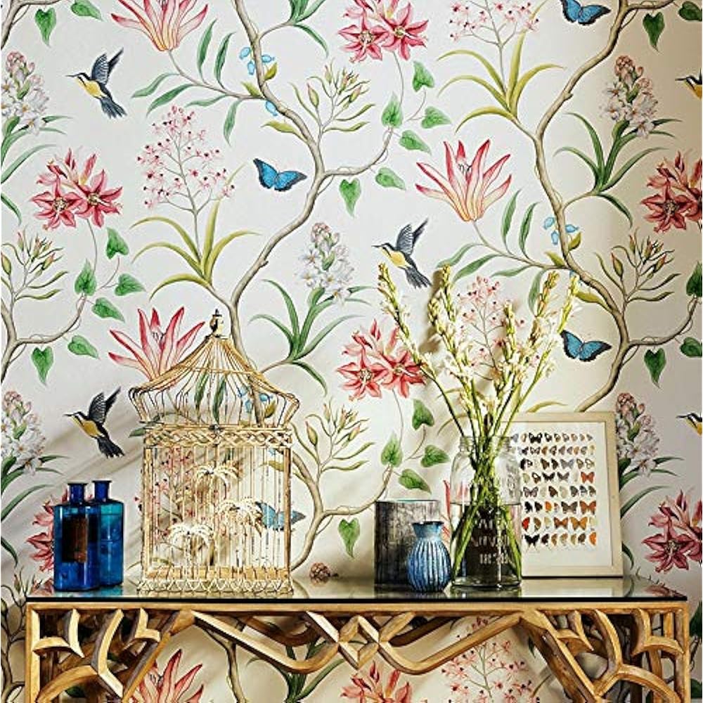 Blooming Wallpaper Wall Vintage Fresh Floral Birds Mural For Livingroom