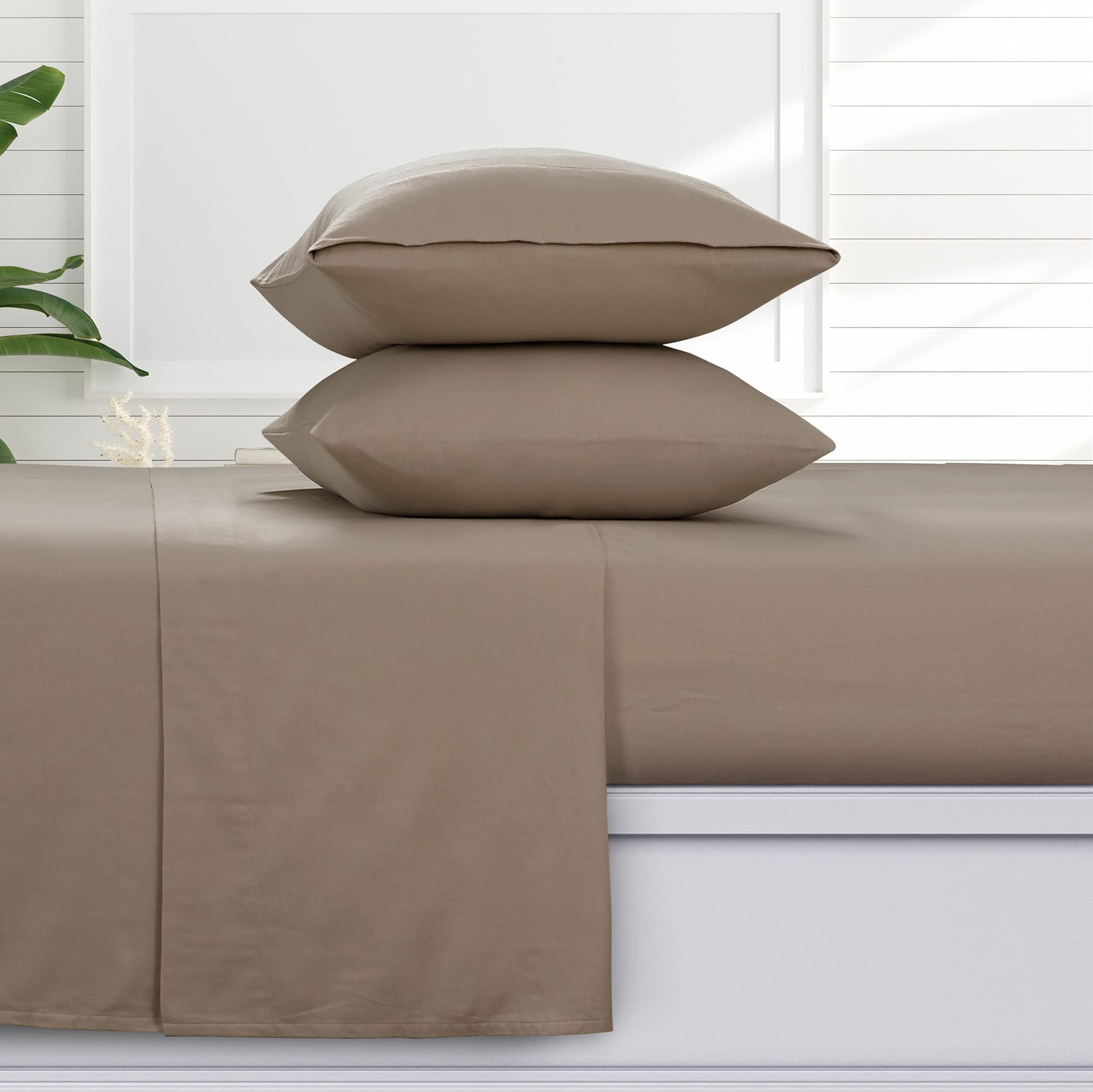 Tribeca Living Solid Flannel Twin Sheet Set, Super Soft 100% Cotton, Extra Deep Pockets, Camel