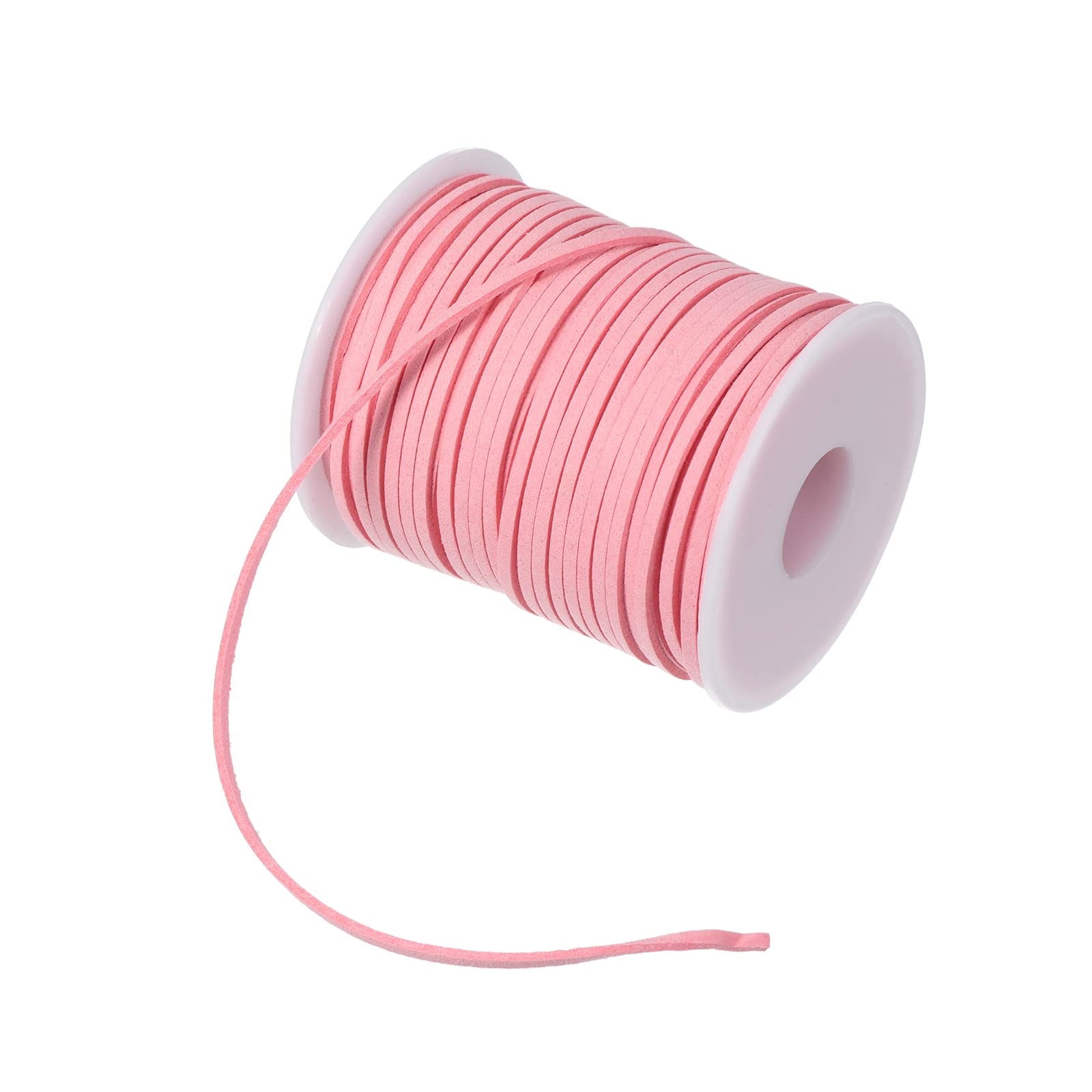 PATIKIL Suede Cord with Roll Spool 3mm 50 Yard, Flat Faux Leather Lace for Necklace Bracelet Jewelry Making Beading DIY Crafts, Pink
