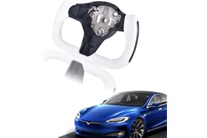 EASSAFEX Yoke Racing Steering Wheel For Tesla Model 3 Model Y 2017-2023, Personalized Yoke Steering Wheel Nappa Leather with Side Matte Carbon Fiber (White Leather, with Heating)