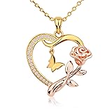 Alsanix Heart Butterfly Rose Necklace 14k Gold