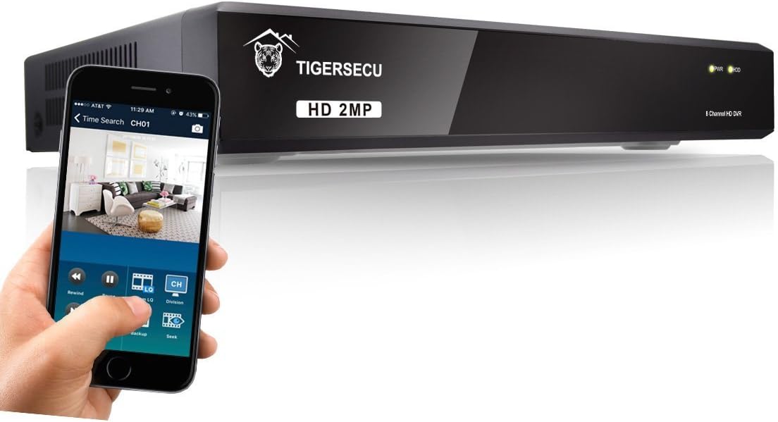 TIGERSECU Super HD 1080P H.265+ 8-Channel Hybrid 5-in-1 DVR NVR Security Video Recorder, Supports Analog and ONVIF IP Cameras (Cameras and Hard Drive Not Included) (Renewed)