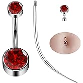 Ruifan ASTM F136 Titanium Belly Button Rings 14G CZ Cylinder Belly Navel Rings 10mm Bar Body Piercing Jewelry Navel Ring With 1PCS Curved Piercing Taper