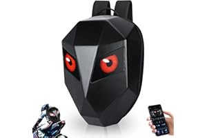 VINGVO Motorcycle Backpack for Men with LED Eyes, Motorbike Helmet Bag With DIY Programmable Full Color Screen, Hard Shell Back pack, Waterproof Hard Case Laptop Backpack for Travelling Camping Cycling