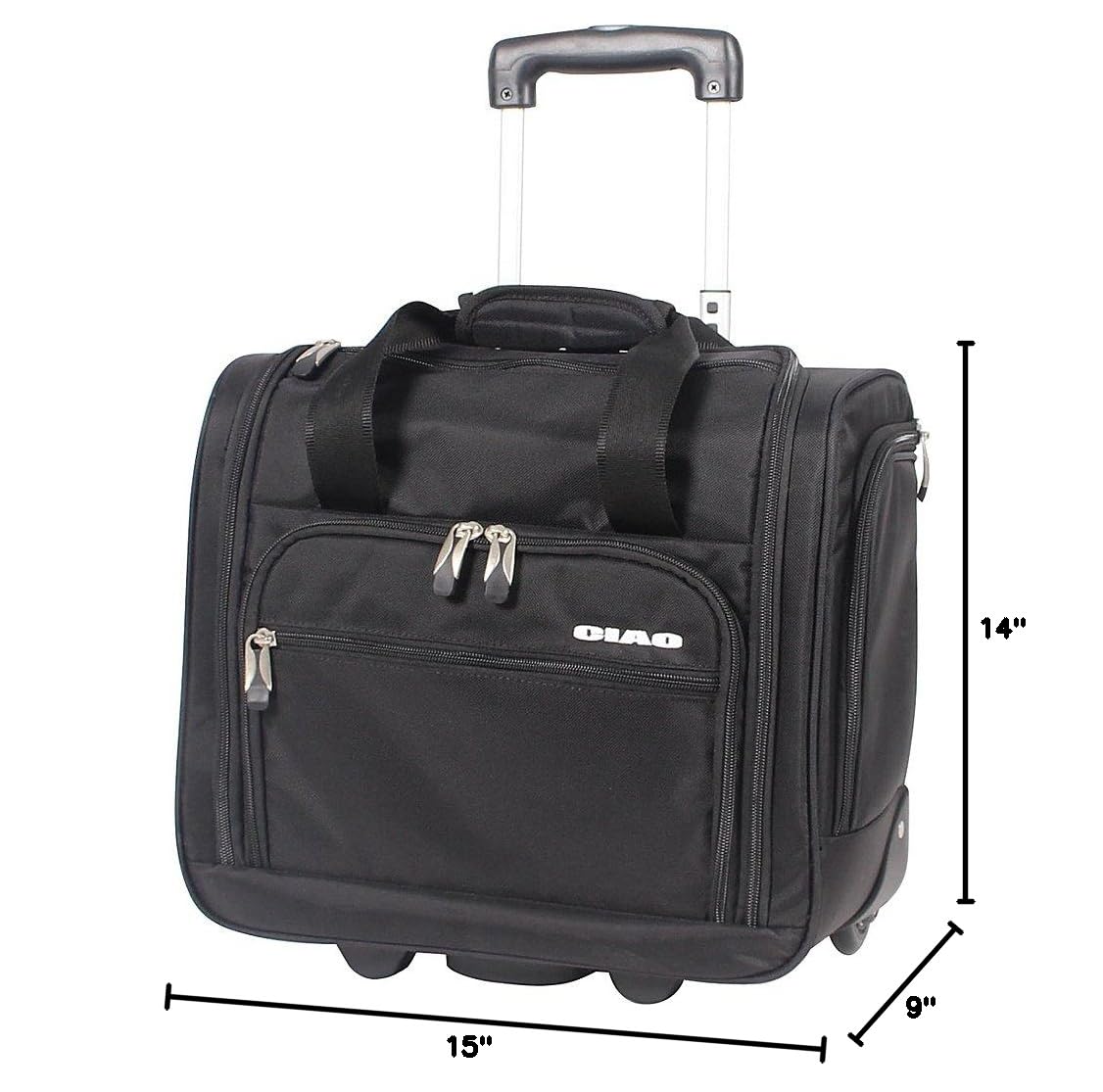 Ciao Luggage - 15 Inch Under Seat Bag - Carry On Suitcase with Rolling Wheels