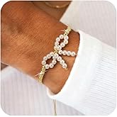 Bohxantium Gold Bow Beaded Bracelet for Women Handmade Boho 14K Gold Plated Beads Ball Charm Bracelet Stack Stretch Adjustable Stackable Dainty Fashion Bowknot Jewelry Beach Cute Prom Vacation Gift