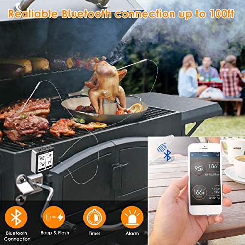 Wireless Remote Meat Thermometer, Comfyer Bluetooth Digital Food Cooking Instant Read Thermometer with Dual Probe, Alarm Monitor, LCD Backlight for Candy BBQ Grill Kitchen Smoker Oven Fry Food Milk - Thumbnail 2