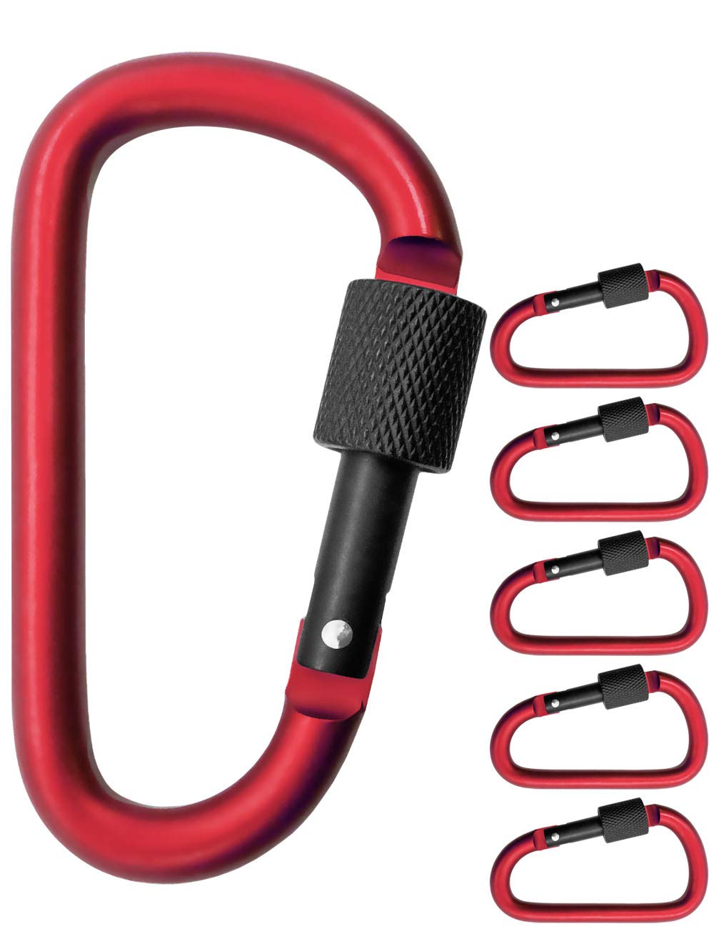 OUTDOOR SAXX Pack of 5 Large Screw Carabiners, Material Carabiners, 8 cm, Aluminium, Red/Black