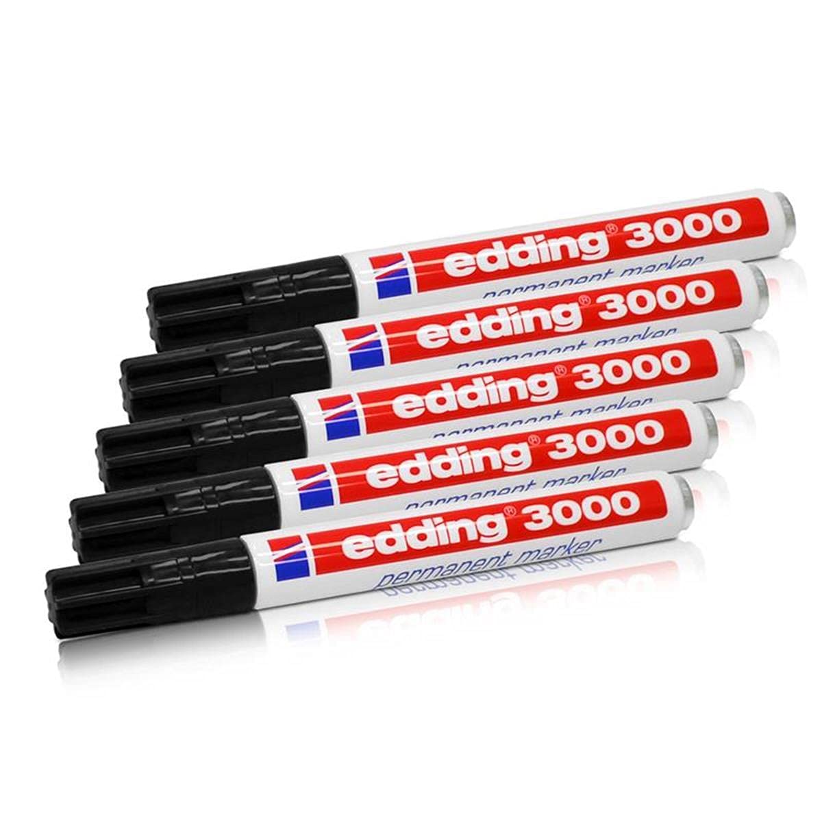 edding Permanent Marker 3000 Black 1.5-3mm Refillable Pack of 5