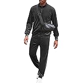 LecGee Mens 2 Piece Outfits Full Zip Velvet Long Sleeve Tracksuit Velour Casual Jogging Zipper Sweatsuit Set