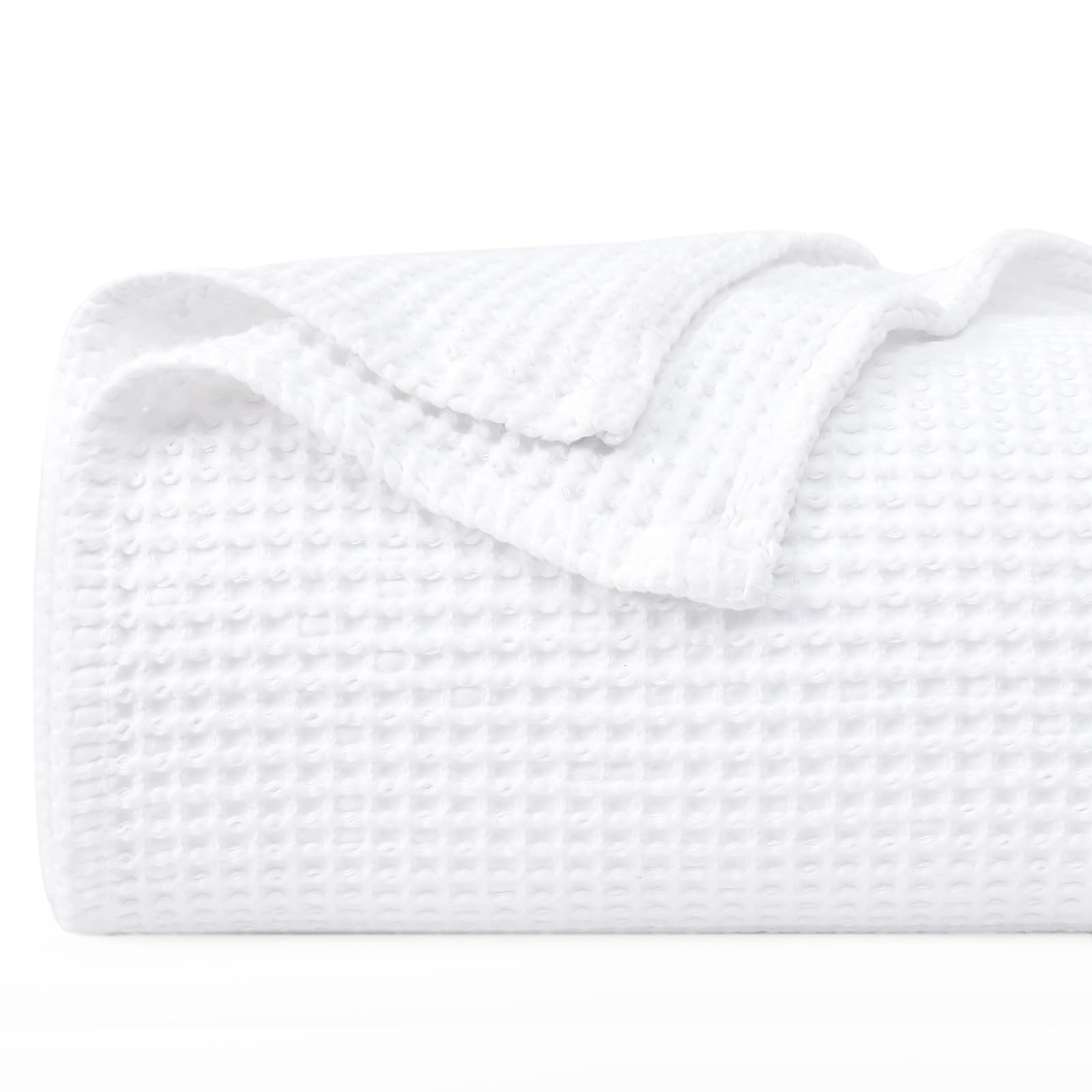 PHF 100% Cotton Waffle Weave Blanket Double Size 150 x 200cm, Pre-Washed Lightweight Breathable Throw Blanket, Oeko-TEX Certified for Bed Sofa, Home Decor, White