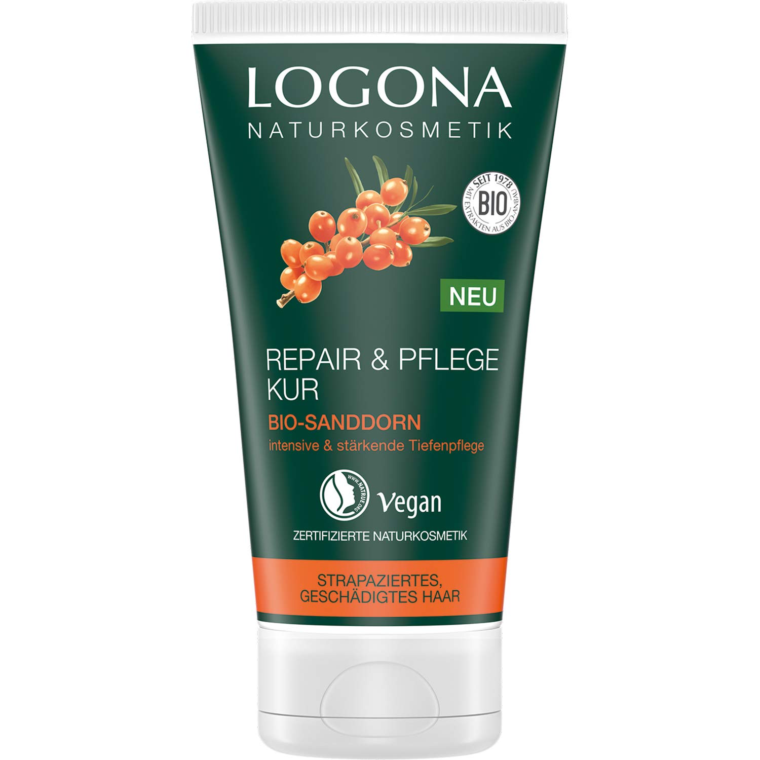 LOGONA Naturkosmetik & Care Treatment Organic Sea Buckthorn Intesive Care for Dry, Damaged Hair, Reaperted, 150 ml