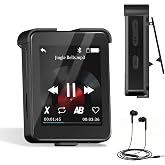 Bluetooth 5.3 Mini MP3 Player, 1.8" Touchscreen Portable Tiny Music Player with Speaker, FM Radio, Voice Recorder, Pedometer, Detachable Sports Clip with Earphones, 8GB Expandable up to 128GB, Black