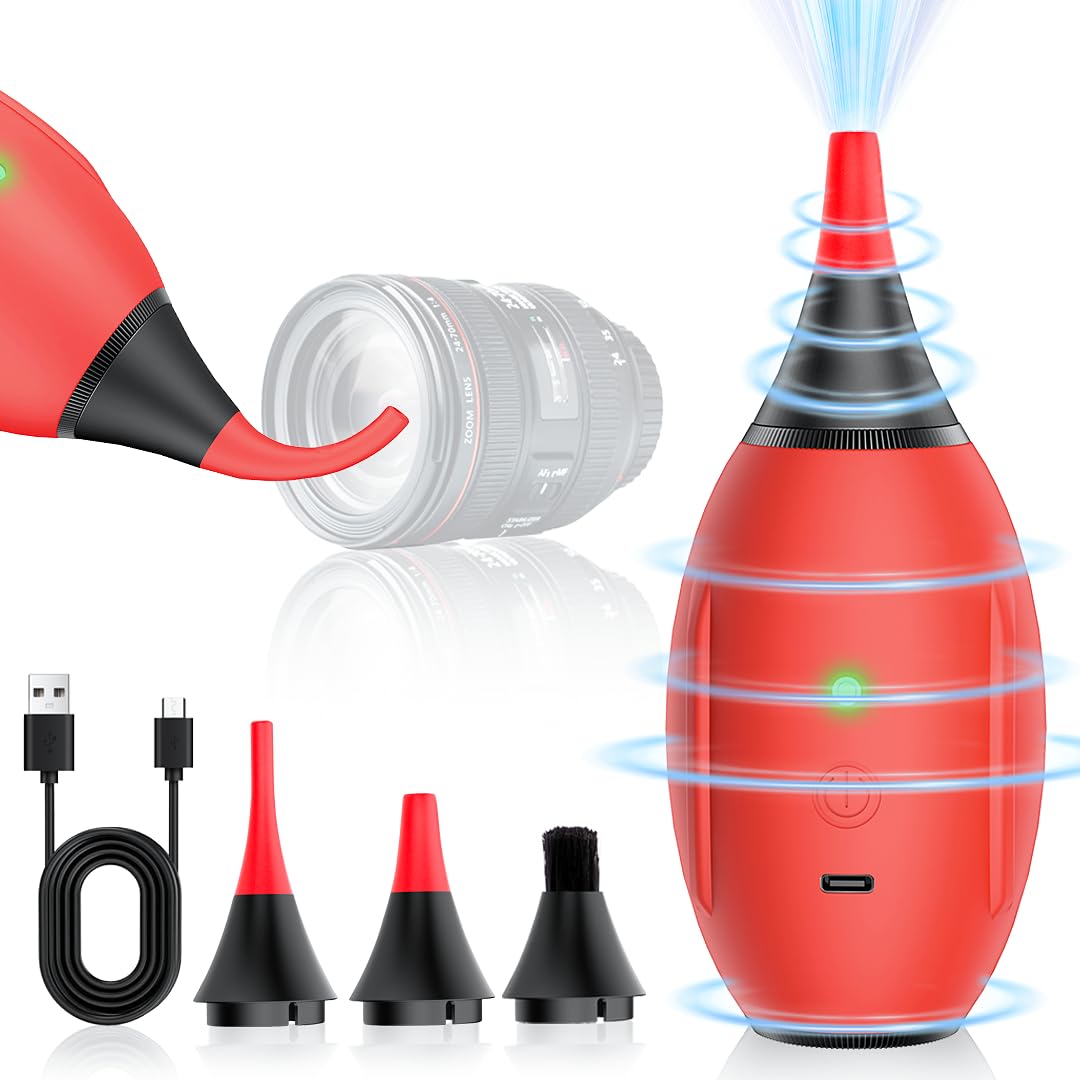 LYNCA Electronic Air Blower Portable Rechargeable,Electric Air Duster,Cordless Air Dusters,Compatible for Camera, Lens, Drone Air Cleaning Kit,Compressed Air Duster,Mini Cordless Air Blower（Red）