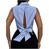 Floerns Women's Sleeveless Button Front Shirts Cut Out Tie Back Blouse Crop Tops