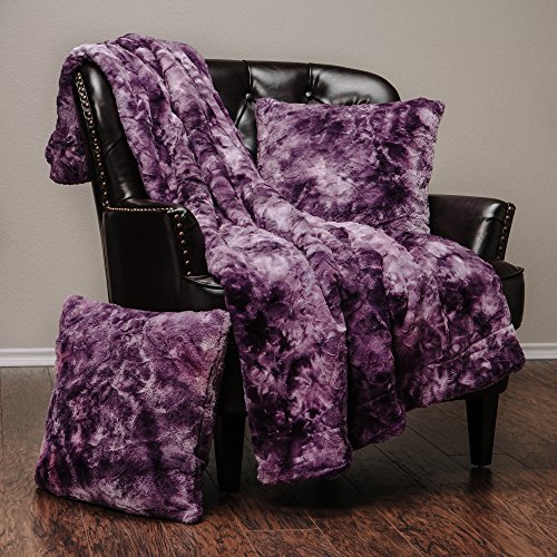 Chanasya 3Piece Faux Fur Throw Blanket Pillow Cover Set Sherpa Throw